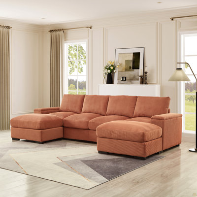 Sectional Sofa Deep Seat Sofa Couch With Ottomans, Corduroy Sofa Sleeper Comfy Upholstered Furniture