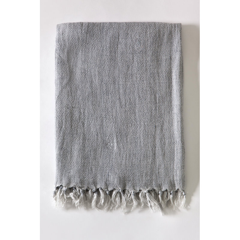 Ocean Linen Knitted Throw Blanket with Frayed Edges