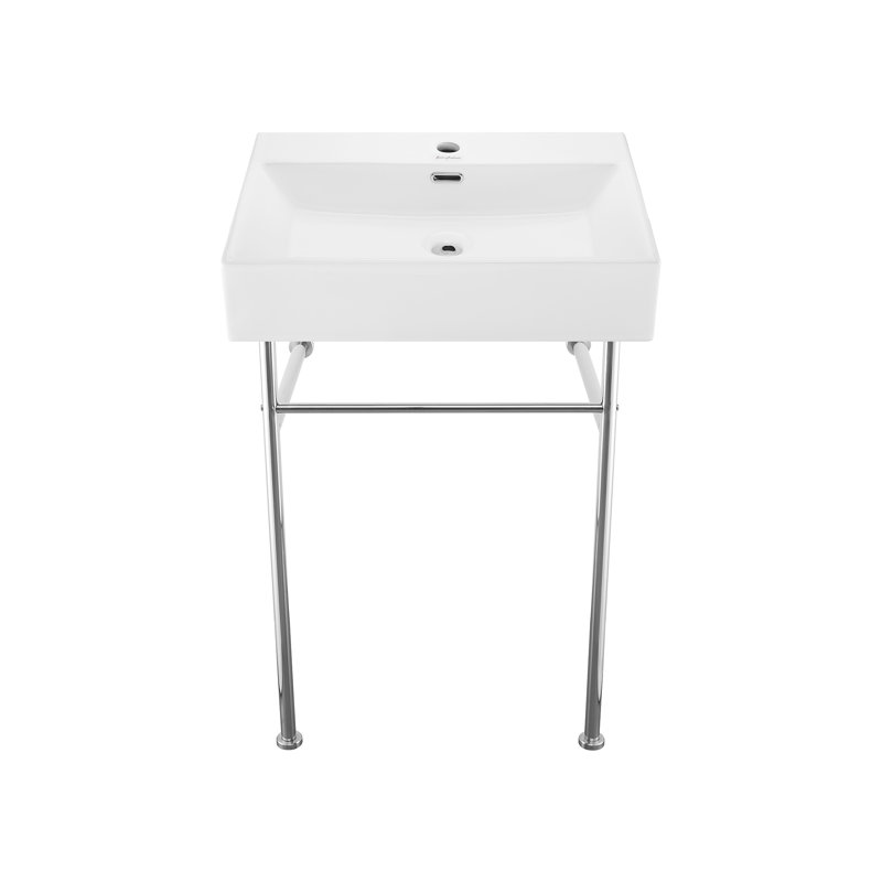 Lavabo console en céramique Claire 24 avec pieds chromés, Blanc / Chrome