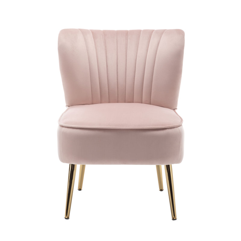 Seelinger Velvet Accent Chair with Gold Chrome Legs, Pink Velvet
