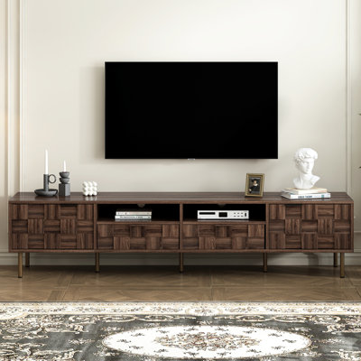 Meuble télé avec 2 tiroirs, console média pour téléviseur de 85 po ou moins, centre de divertissement avec rangement