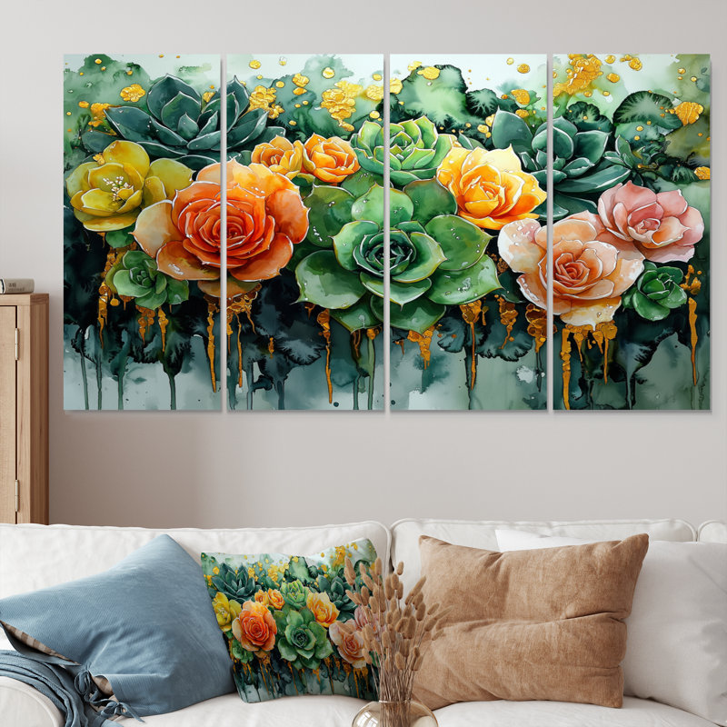 Symphonie du jardin d'Echeveria Elegans Succulent III - Art mural - plante murale, H 28 po x l 48 po, 4