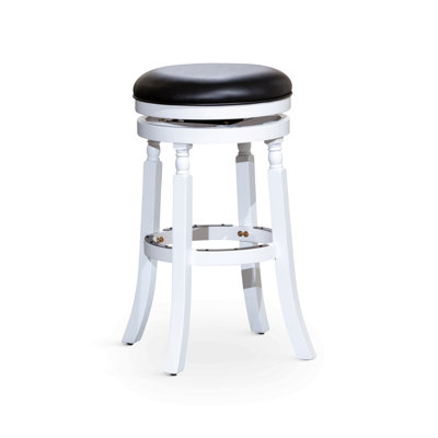 Tabouret 30 ", finition blanche, siège en cuir noir