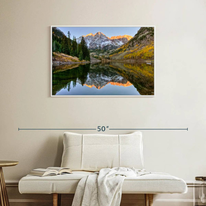 Maroon Bells Autumn Glow, Cadre flottant blanc, 37 po x 25 po