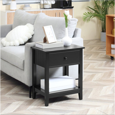 End Table, 2-tier Side Table with Drawer and Storage Shelf, Modern Beside Table for Bedroom, Living Room