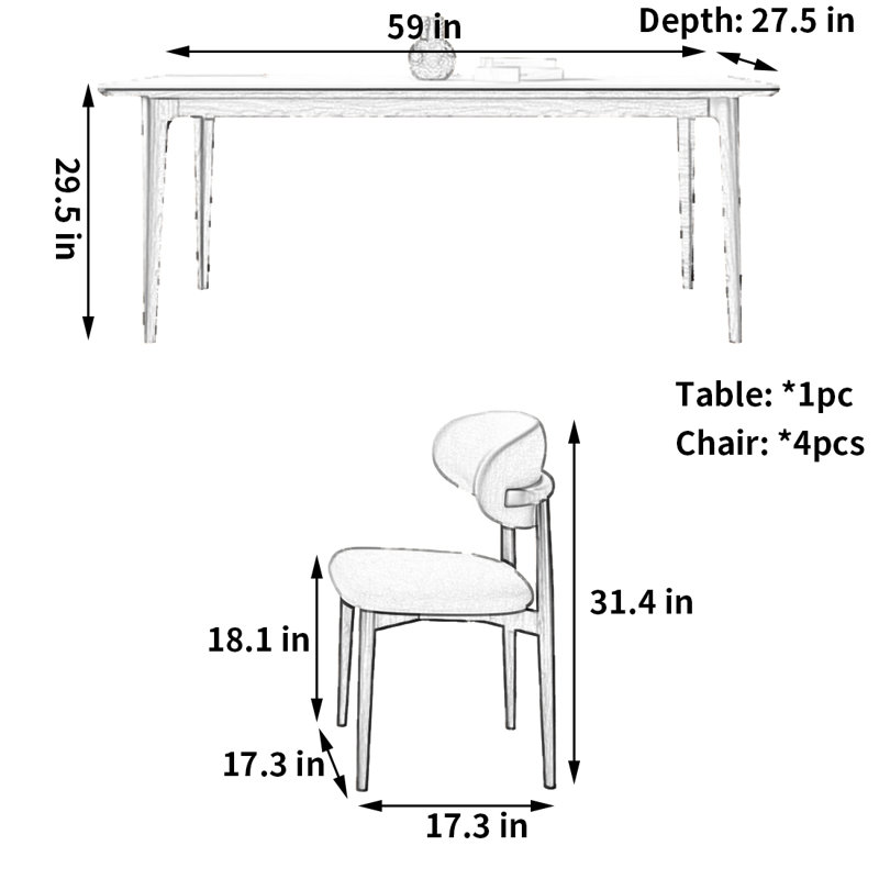 Modern simple quality table and chair, 29.5"H x 59"L x 27.5"W