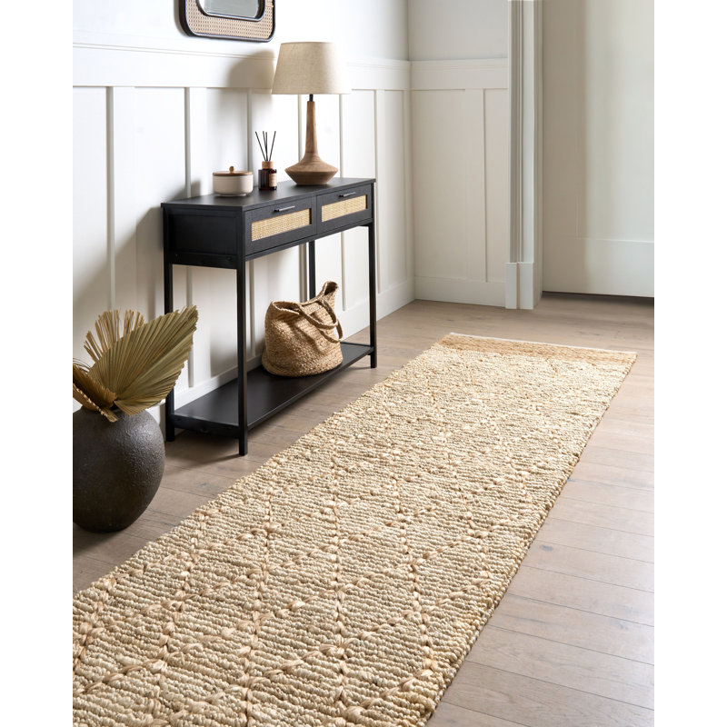 Tellikaya Geometric Jute / Sisal Hand Woven Area Rug, Runner 80 x 300 cm