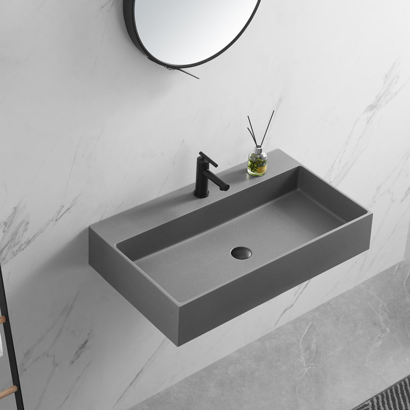 Serene Valley 18.9'' Solid Surface Square Bathroom Sink, Gray