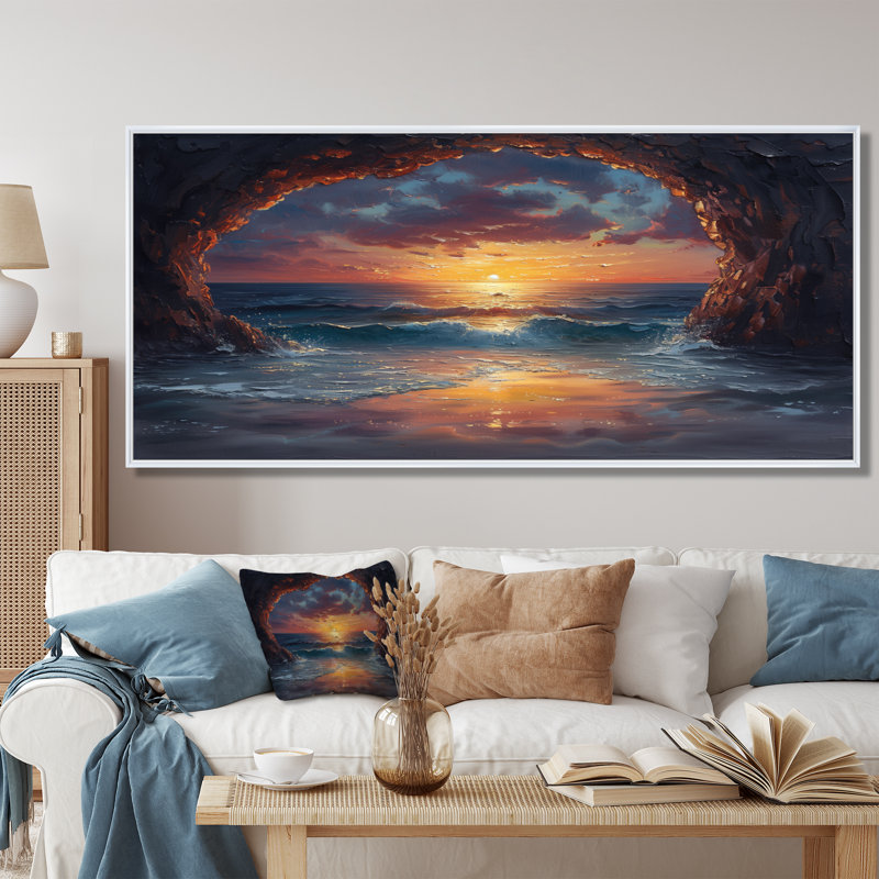 Sarmiento - Décoration murale plage, Toile encadrée flottée blanche, H 28 po x l 60 po x P 1,5 po