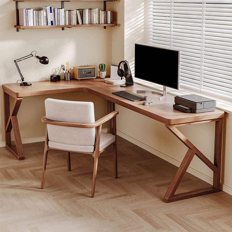  Walnut L-Shaped Solid Wood desks, 29.53" H x 62.99" W x 47.24" D, Left Hand Return