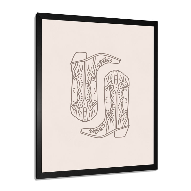 Illustration de bottes de cowboy, Toile encadrée noire simple, H 40 po x l 30 po x P 1,5 po