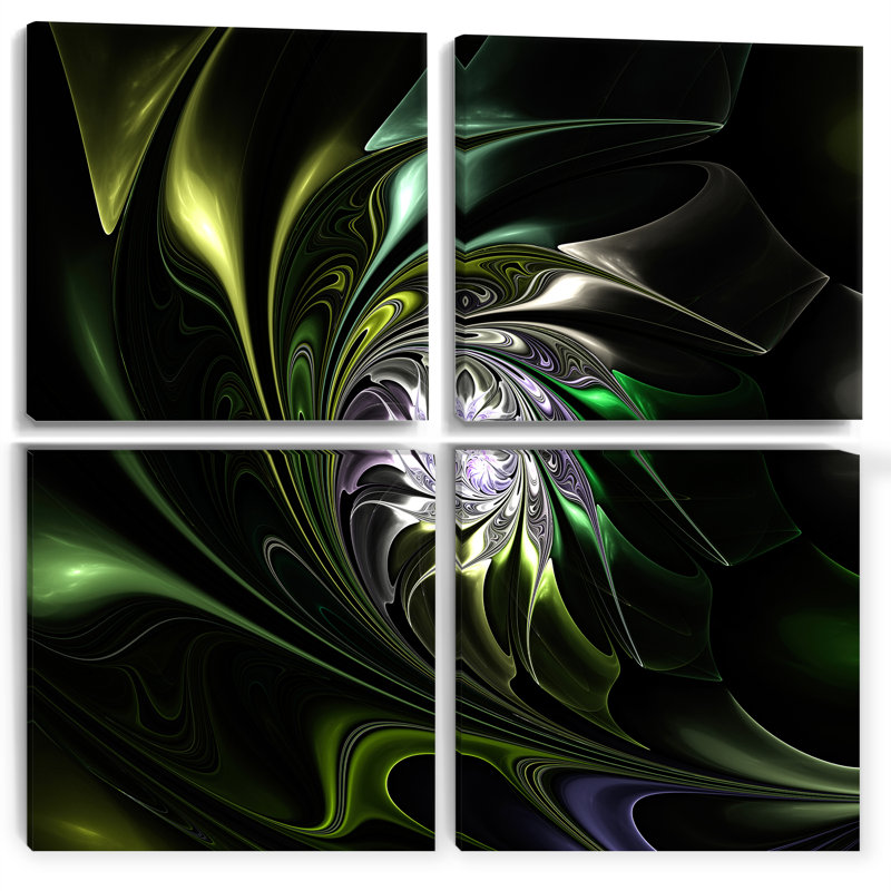 Ensemble de 4 reproductions d'art sur toile multicolores en verre coloré vert