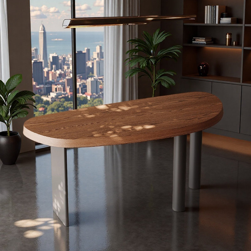 Bureau de style minimaliste de forme irrégulière, Brun