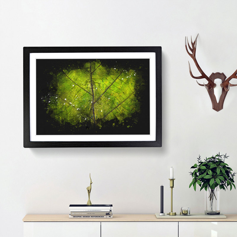 Lines Of The Leaf Paint Splash - Picture Frame Graphic Art, 33cm H x 45cm W x 2cm D, Black Framed