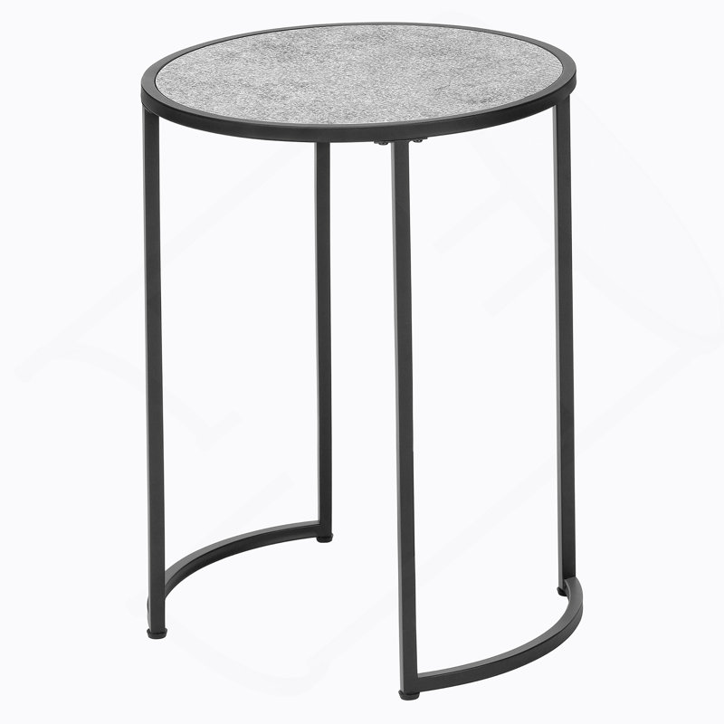 Accent Table, Side, Round, End, Nightstand, Lamp, Grey Laminate, Black Metal, Contemporary, Modern, Gray/Black