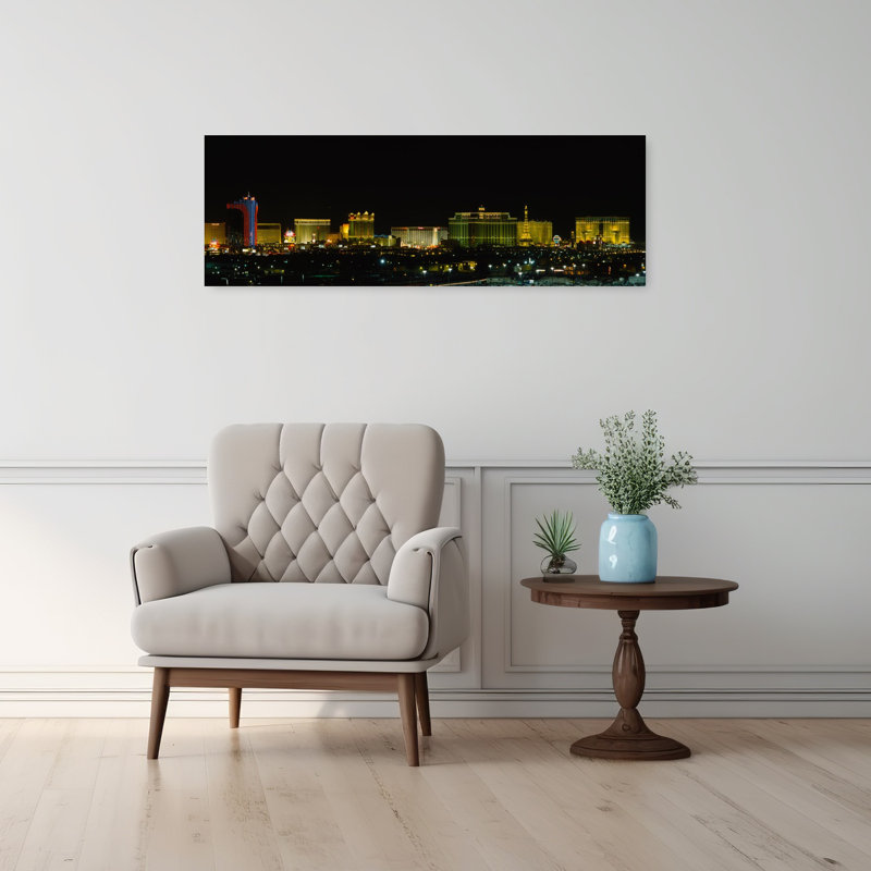 Buildings lit up at night in a city Las Vegas Nevada USA 1 Piece Wrapped Canvas Panoramic Wall Art, 30.48 cm H x 91.44 cm W