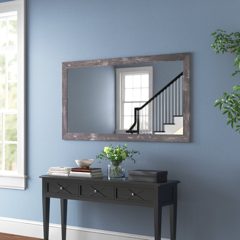 Hensel Wood Flat Wall Mirror, 35" H x 64" W, Industrial Steel Brass