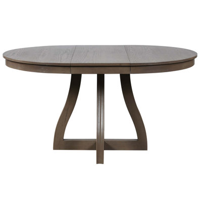 Rustic Round Extendable Dining Table with Curved Legs and Removable Leaf