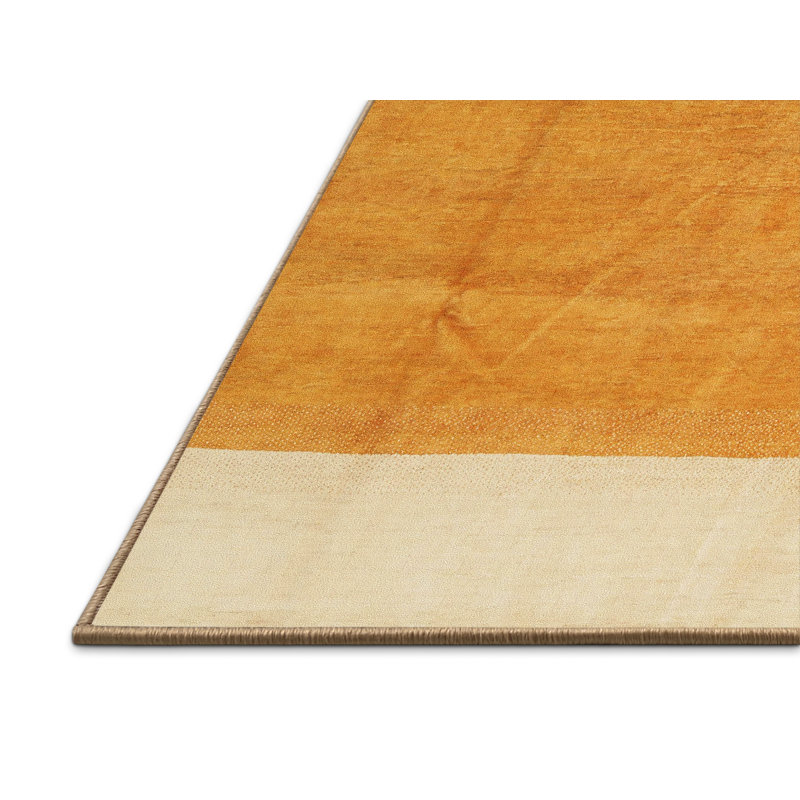 Tapis de zone jaune/rouge/beige contemporaine, Rectangle 5 pi x 7 pi