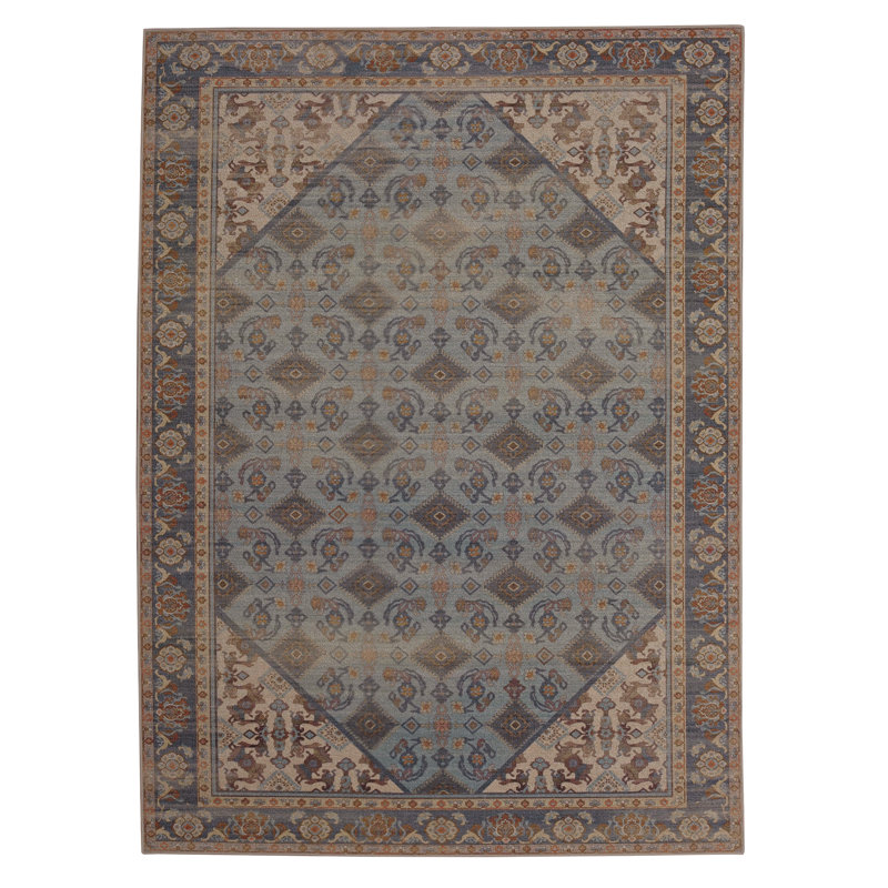 Maril Wesley Washable Blue And Ivory Rug, Rectangle 3' x 5'