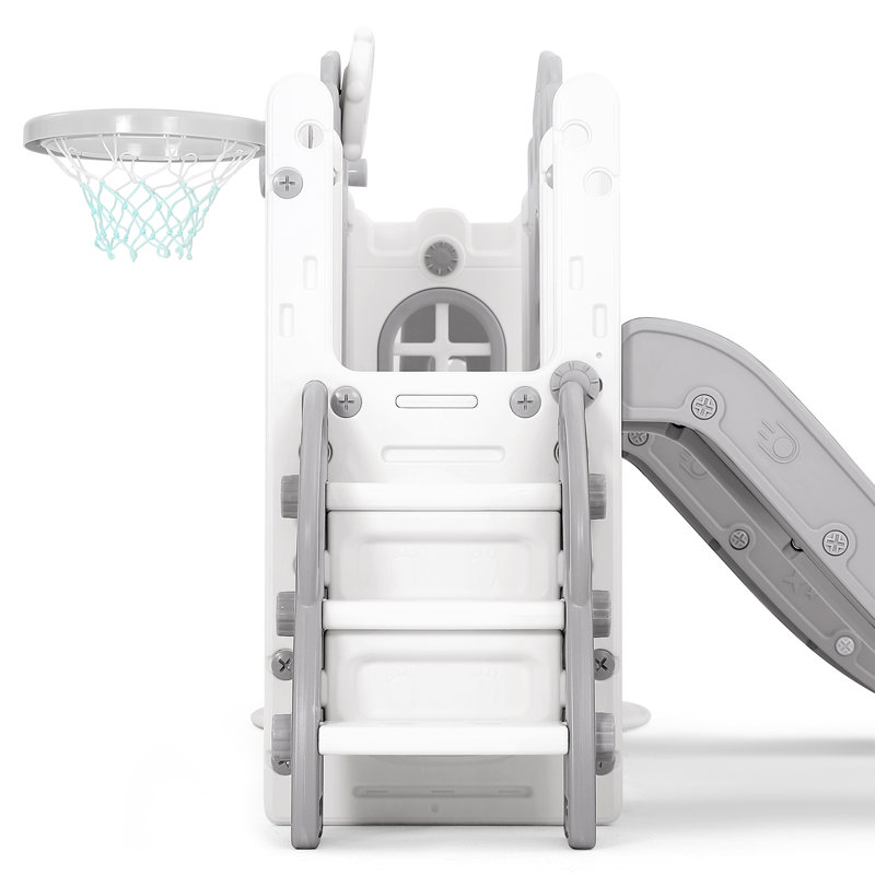 Cosvalve 70.9'' W Indoor and Outdoor Plastic Climber with Double Slide, Gray/White