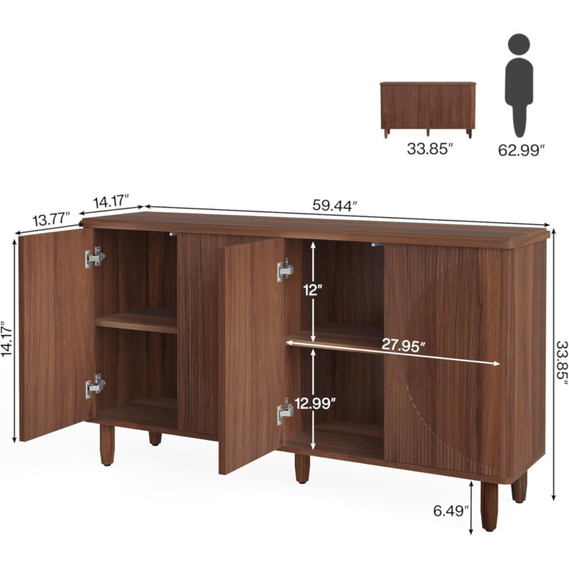 Buffet 59,74 "moderne rustique brun avec rangement, Brun rustique