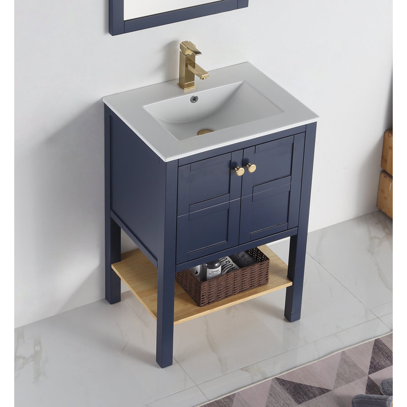 Ensemble de meuble-lavabo simple 24 po Derenzo, Bleu marine, Or