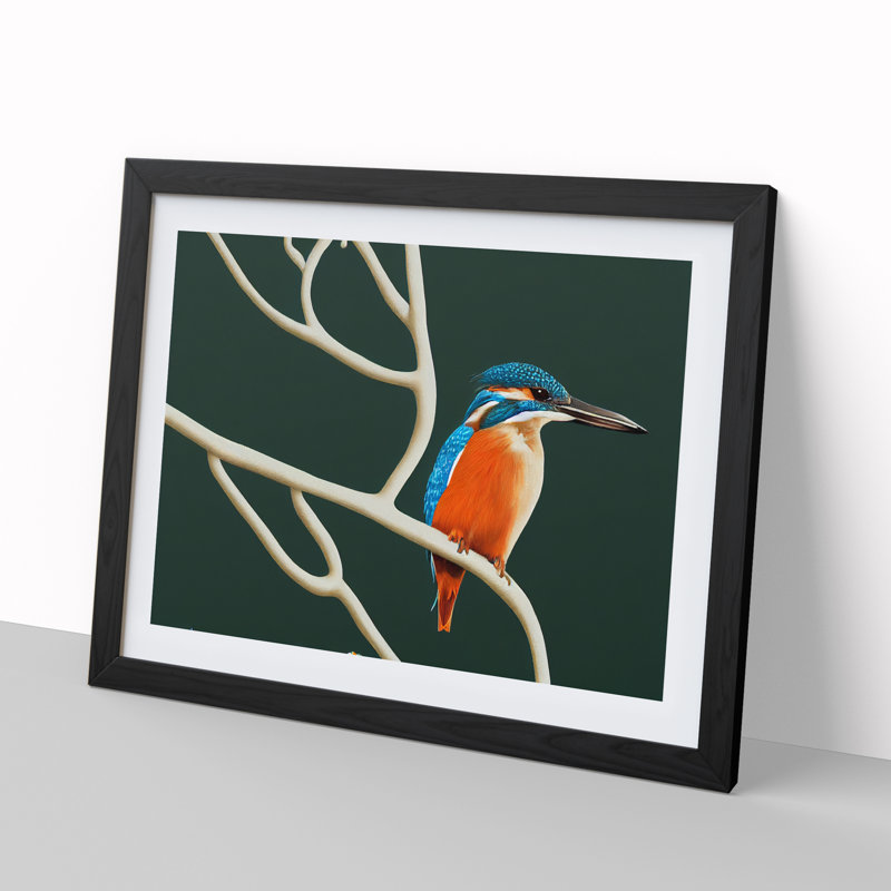 Awe Inspiring Kingfisher Bird - Single Picture Frame Print, 46cm H x 64cm W x 2cm D, Black Framed