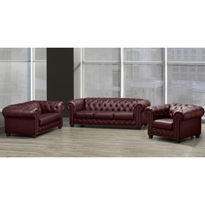 Ensemble de salon en cuir véritable 3 pièces Orner