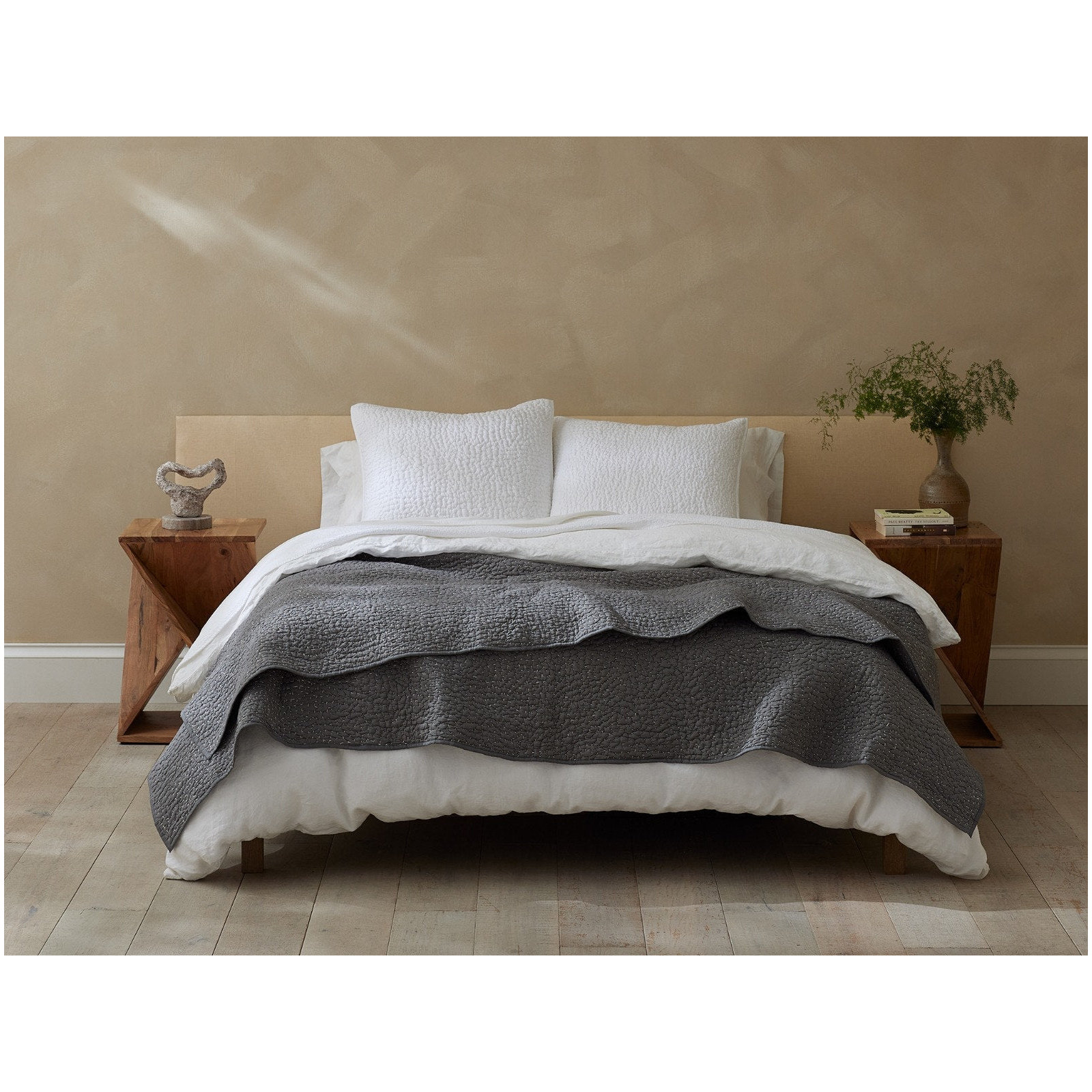 Pebbled Organic Percale Quilt, Twin Quilt, Slate