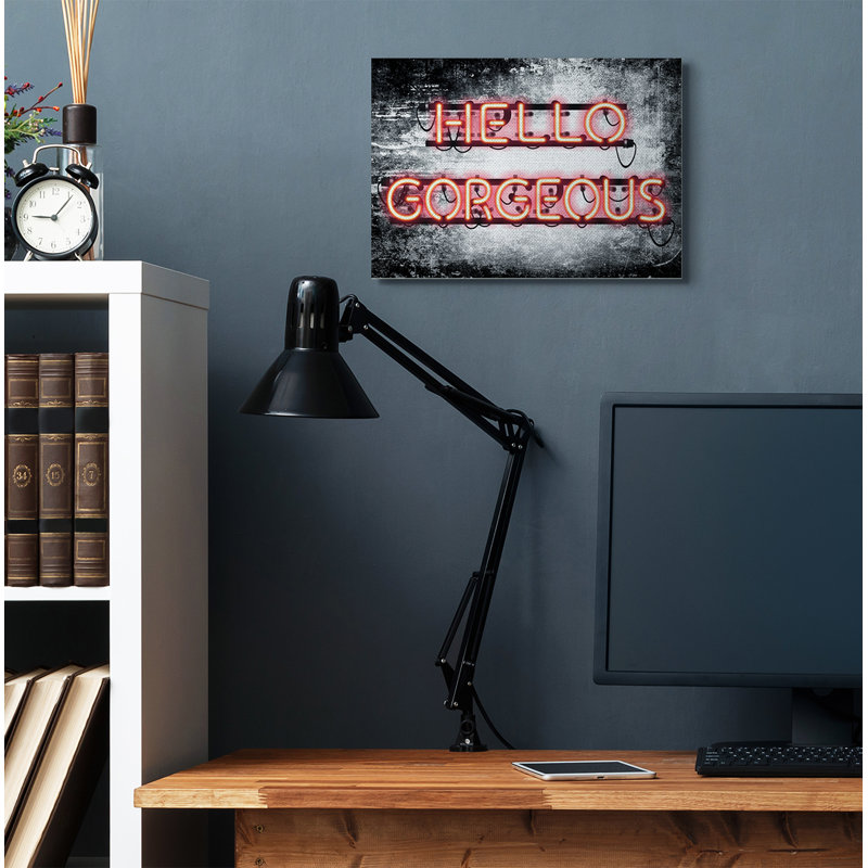 «Fashion Designer Hello Gorgeous Neon Light», art textuel, Toile tendue, H 16 po x l 20 po