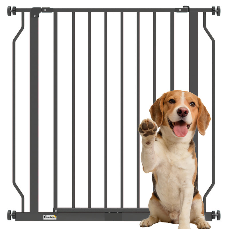 Dog Gate Wide Stair Gate with Door Pressure Fit 75-85W cm, Black