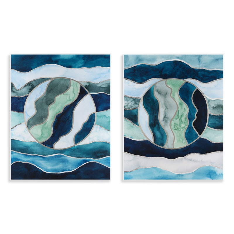  Ensemble de plaques murales abstraites de style vitrail nautique par Grace Popp