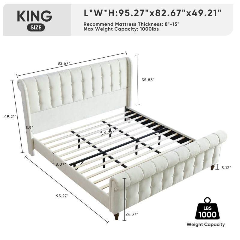 Lit plateforme tapissier avec tête de lit capitonnée et tête de lit capitonnée, tête de lit à oreilles en velours, structure en métal et support à lattes en bois, aucun sommier nécessaire, assemblage facile, silencieux