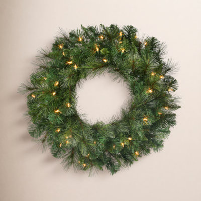Pvc Greenery Pre-Lit Front Door Wreath