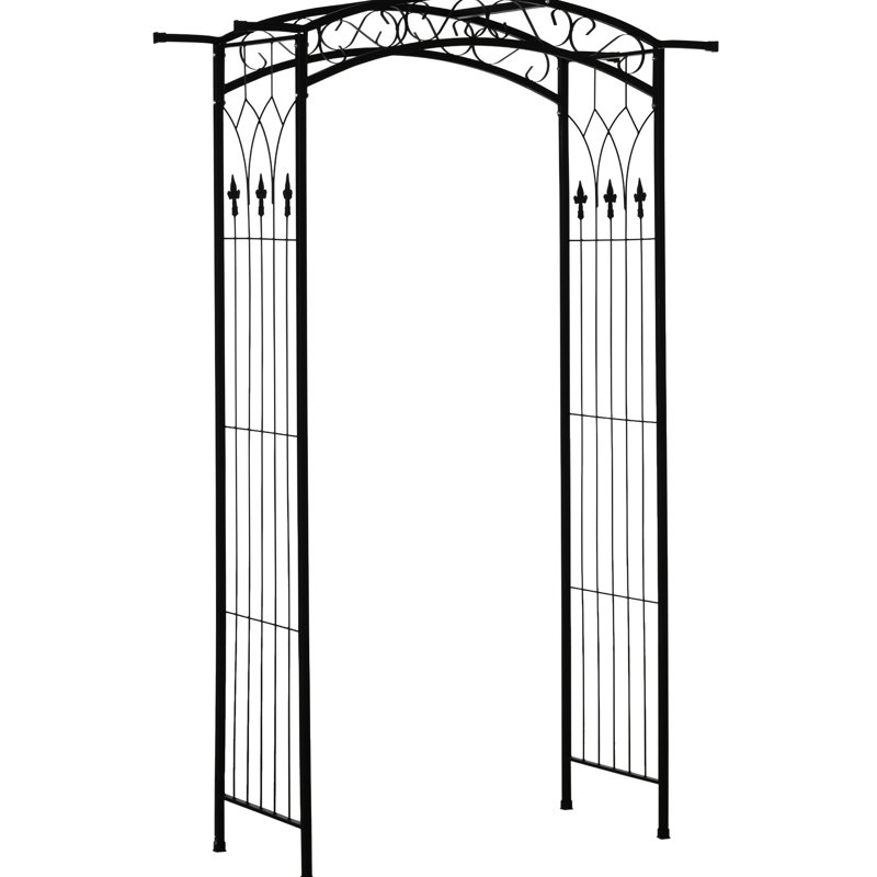 Treillis extérieur de 2,13 m (7 pi), en métal avec motif attrayant, pour cérémonies - Portail de jardin noir de 2,13 m (7 pi), au design séduisant.