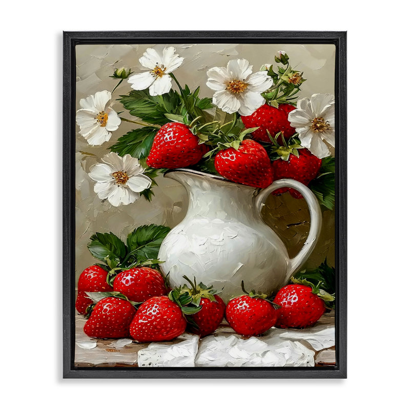 Cadre flottant Painterly Strawberries, Cadre flottant noir de jais, H 21 po x l 17 po