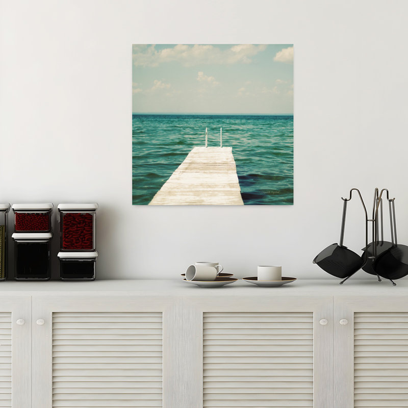 «Coastal Mint Cottage Days I Crop With Blue Clouds», art, H 18 po x l 18 po