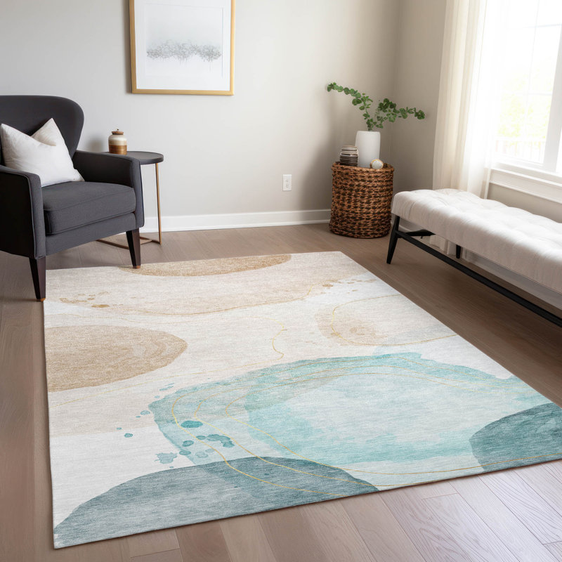 Machine Washable Indoor/Outdoor Altair ACN546 Beige 8' x 8' Round Rug, Rectangle 8 pi x 10 pi