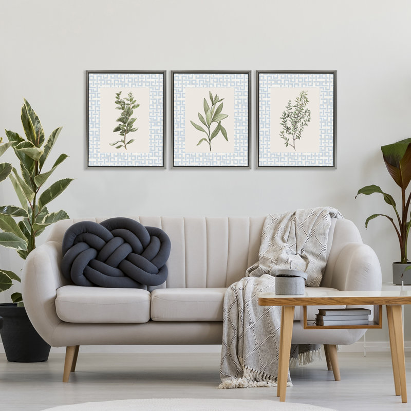 Ensemble d'herbes de cuisine sur cadre flottant géométrique 3 pièces, design par Diannart, H 21 po x l 17 po