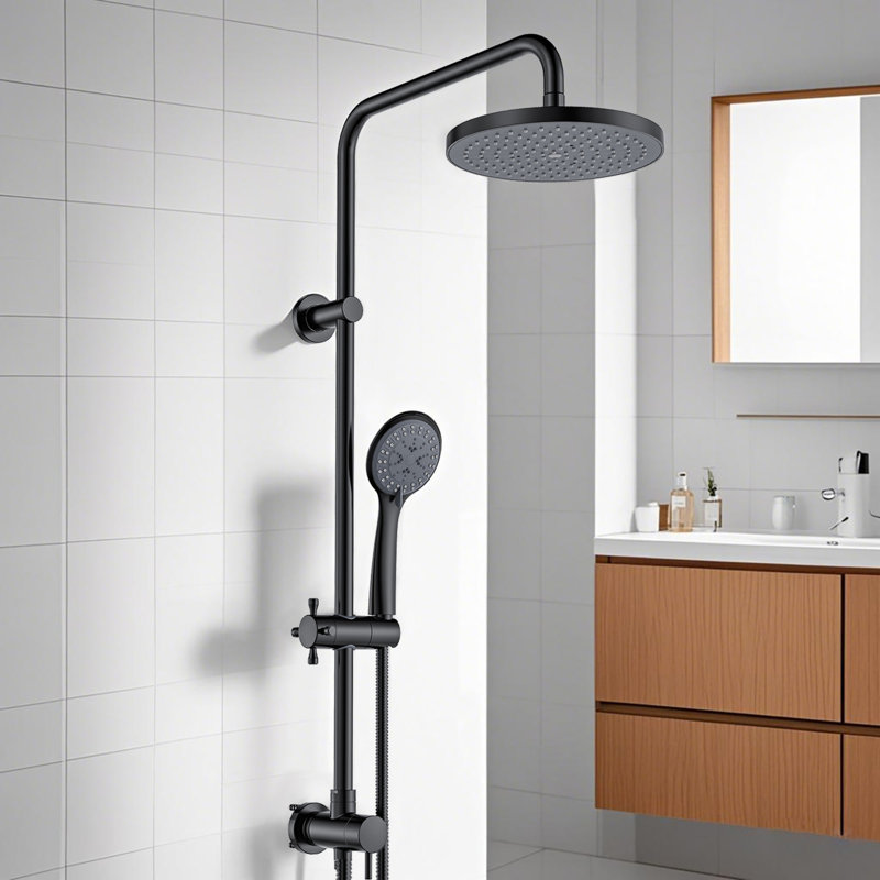 Kingston Concord Wall Mount Rain Drop Shower System With Hand Shower, Matte Black