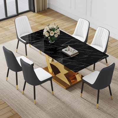 Ensemble de table de salle à manger 71 ", plateau en verre trempé avec pieds en métal