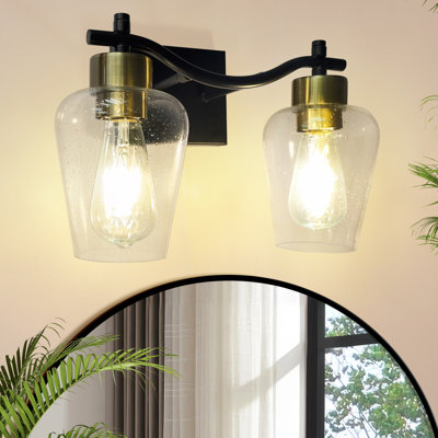 Éclairage pour meuble-lavabo de salle de bain 2 lumières - Abat-jour en verre transparent