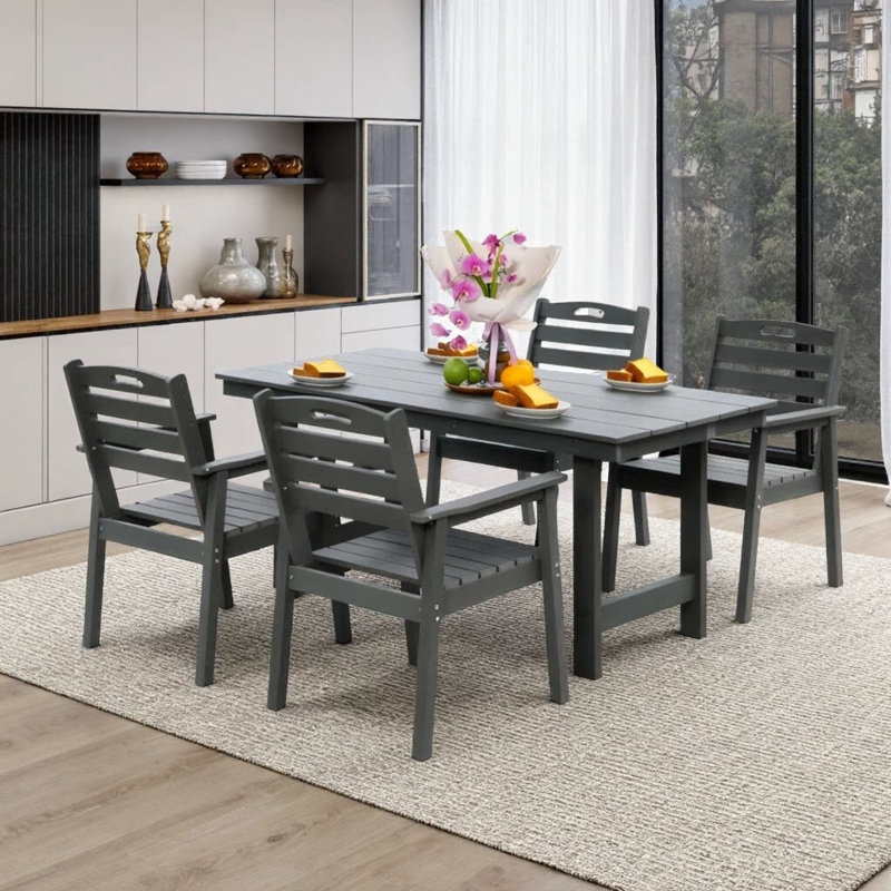 5-Piece HDPE Dining Set — Umbrella-Ready & Zero-Maintenance for Your All-Weather Retreat, Gray