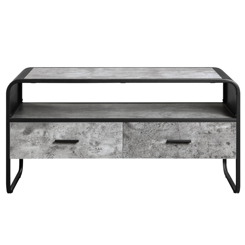Concrete Gray & Black Tv Table With Metal Frame And Storage For Small Screen Tvs Stand 1 Open Compartment 39" Or Less