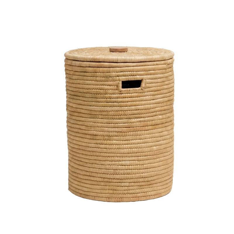 100% Handwoven Natural Rattan Round Basket with Lid & Handles, Boho Farmhouse Decorative Laundry & Storage Organizer, Handcrafted – Authentic African Craftsmanship