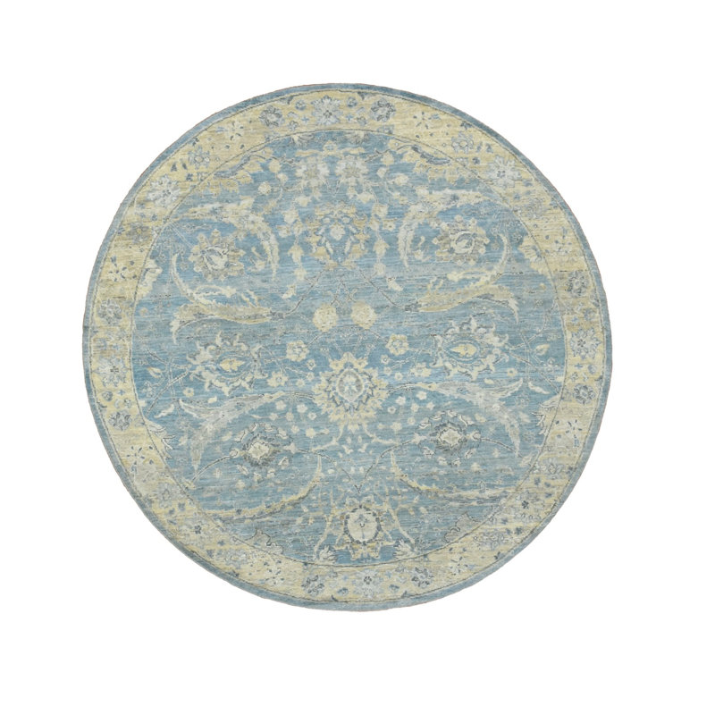 Tapis oriental rond 6 pi x 6 pi bleu antique Zeigler Mahal