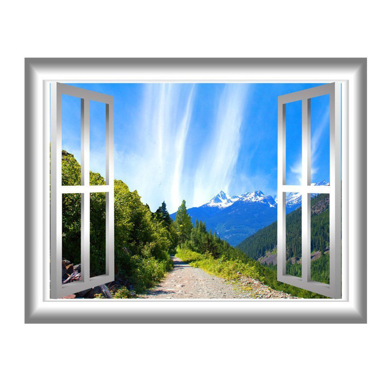 Décalcomanie murale d’extérieur mountain window, H 36 po x l 46 po x P 0,01 po, Bleu / vert