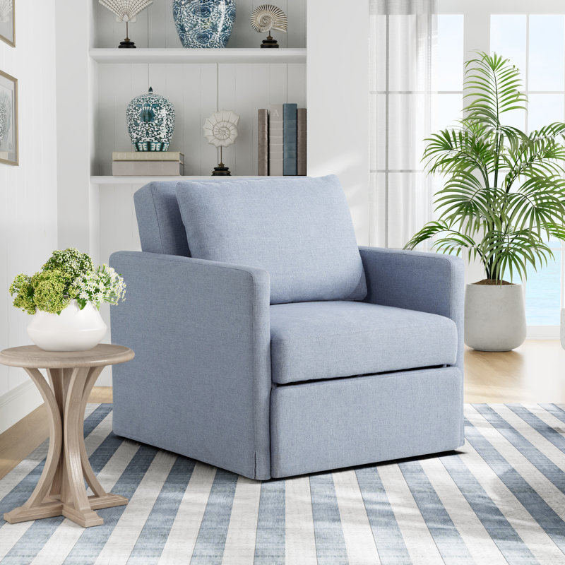 Serta Bonnie 39" Convertible Accent Chair, Dream Coil Comfort, Easy Assembly, Blue Polyester