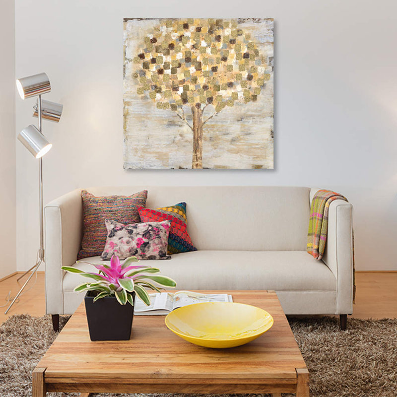 «Golden Tree», reproduction sur toile, H 12 po x l 12 po x P 0,75 po, Toile tendue, Pas de tapis